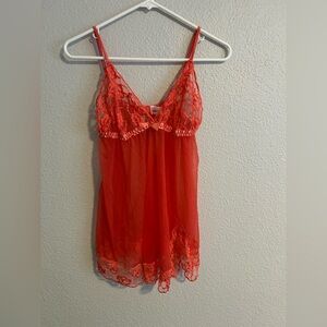 Frederick's of Hollywood Vibrant Coral Lace Slip
